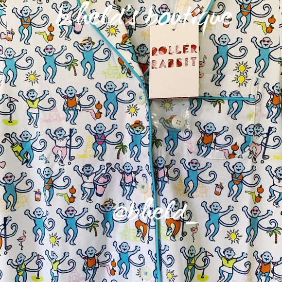 Roller Rabbit Palm Beach Monkey Polo Pajamas in Multi Monkey Size XXS New NWT - Picture 7 of 17
